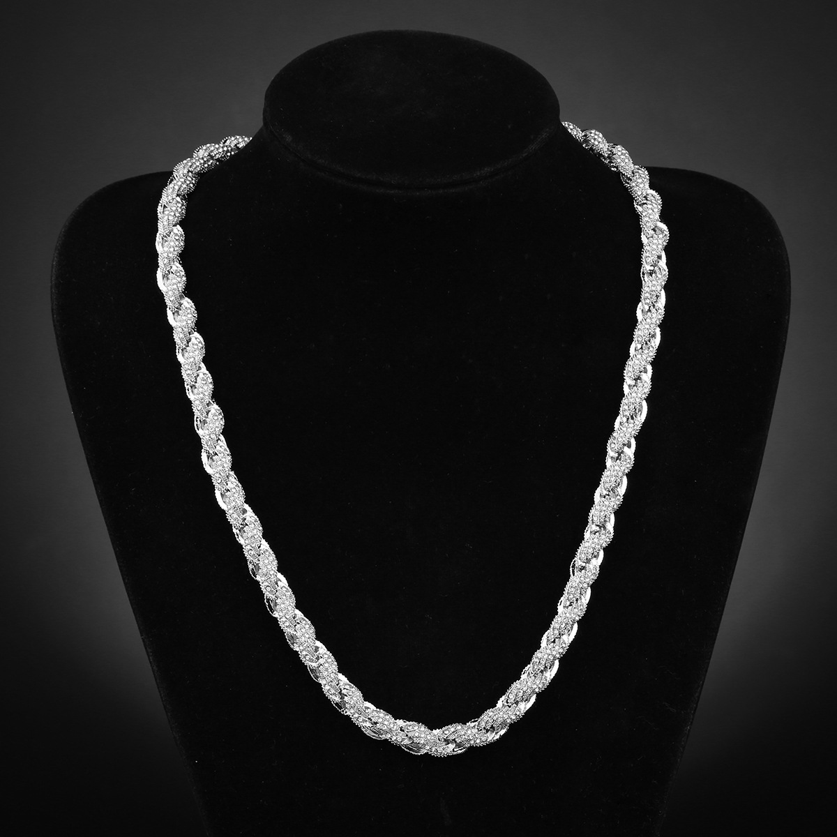 European Hip Hop Alloy Diamond Gold And Silver Color Twist Necklace