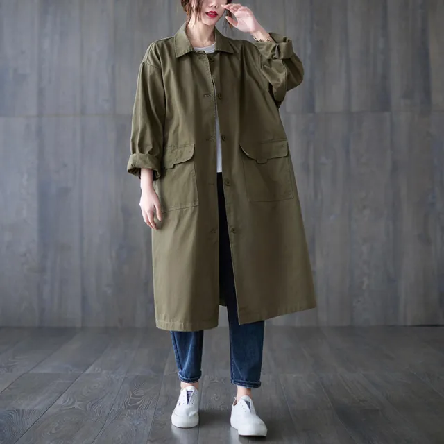 Simple Artistic Turn down Collar Coat Army Green - Shop at LoveMi