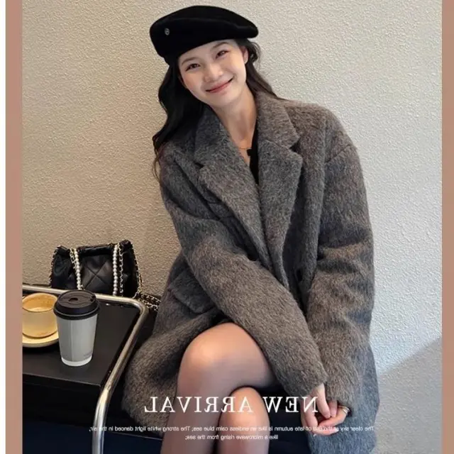 Women's Fleece lined Thick Wool like Cashmere Coat Gray - Shop at LoveMi