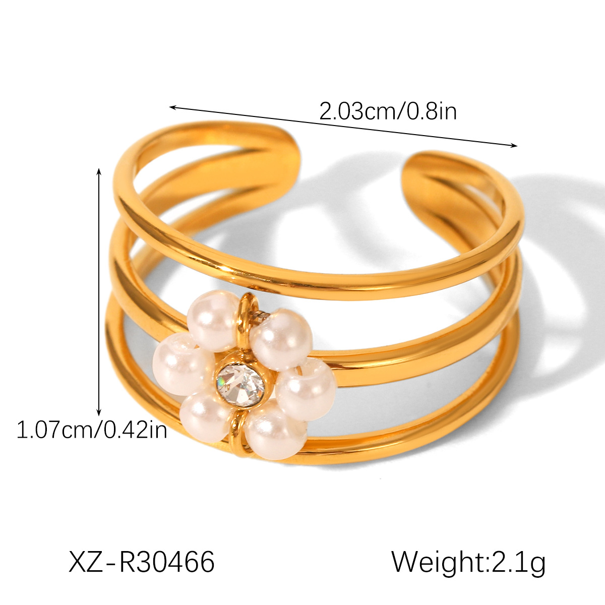 Luxury High-end Pearl And Flower Stainless Steel Ring