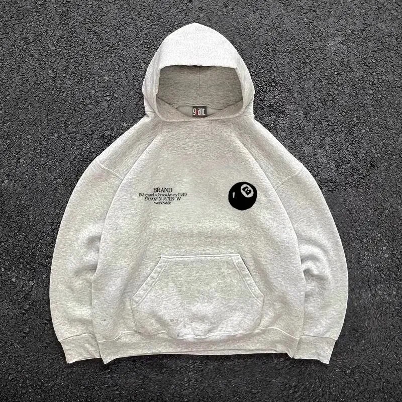 American Retro Long-Sleeve Black Ball 8 Pattern Print Hoodie