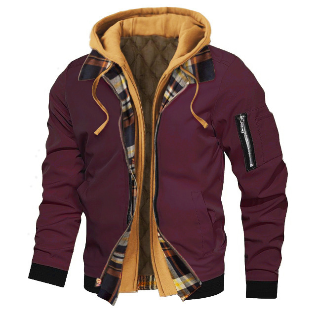 Autumn And Winter Thick Plus Size Men's Solid Color Hooded Jacket - Picture 24 of 24