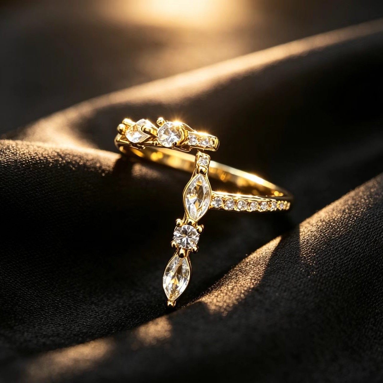 Stacked All Zirconia Irregular Shaped Trendy Open Ring For Women