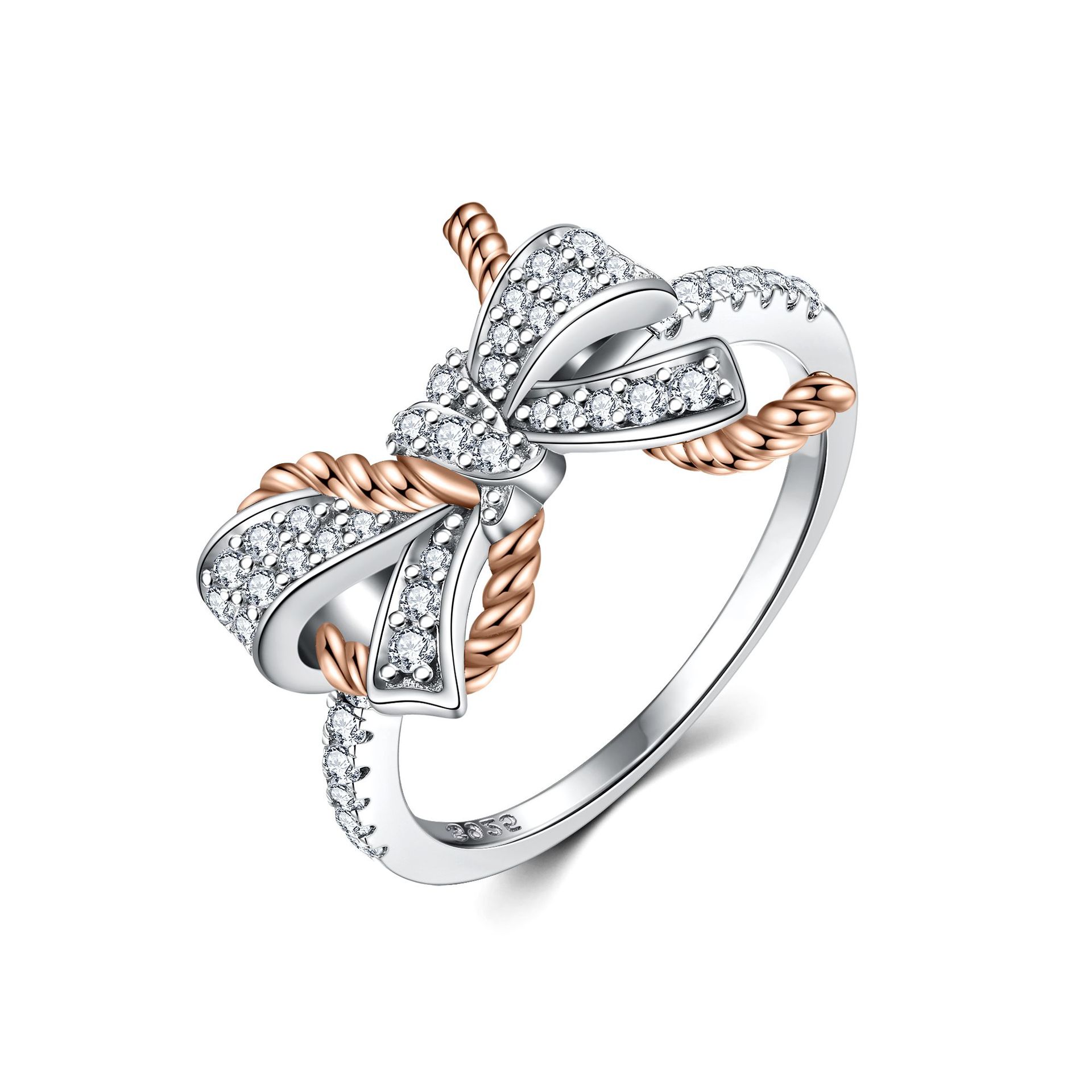 S925 Sterling Silver Bow Ear Stud And Ring Necklace Bracelet