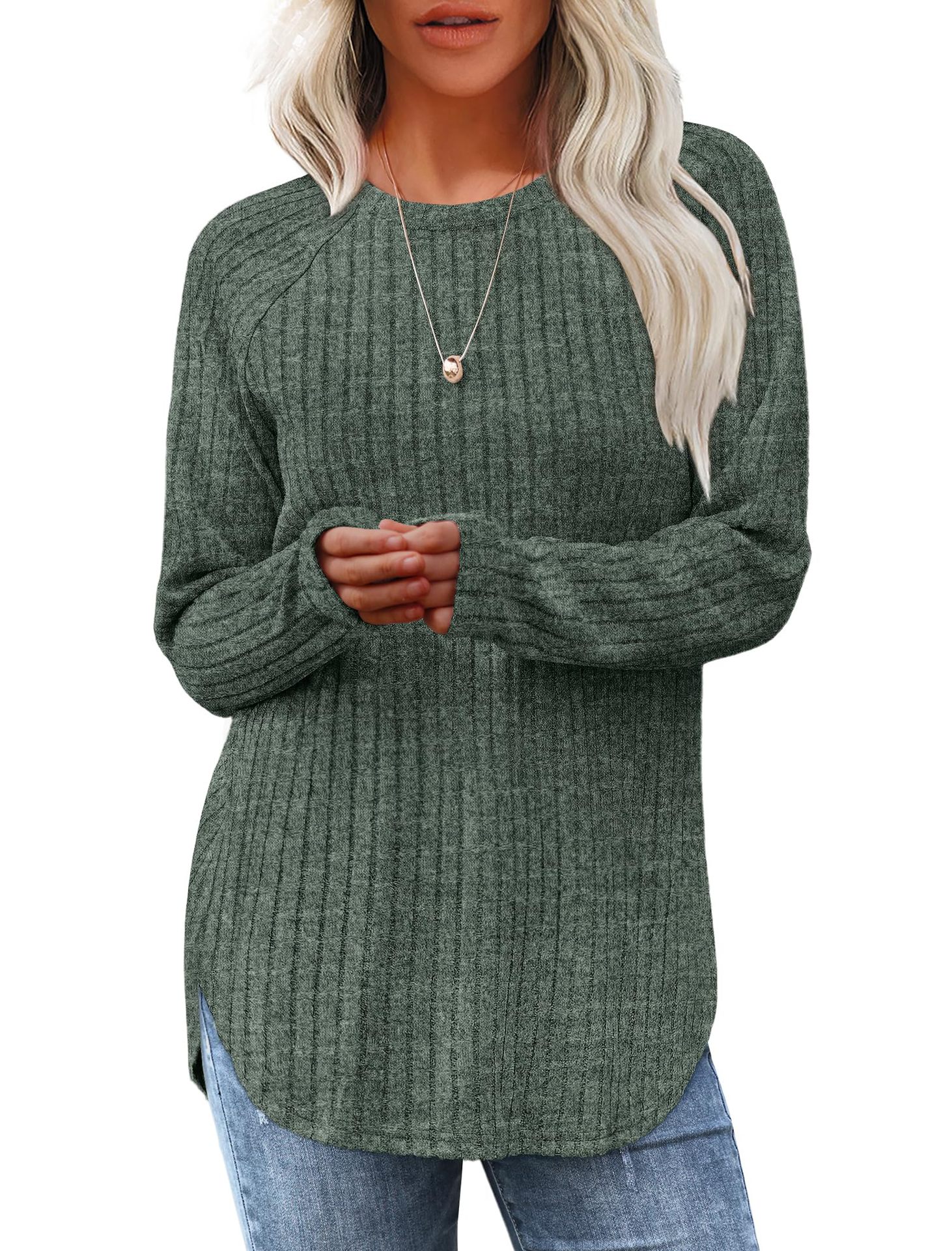 Women&#39;s Loose Round Neck High-Low Curved Hem Tops
