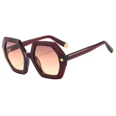 New Irregular With Personality Hexagonal Rivet Sunglasses For Women - Red - View 1