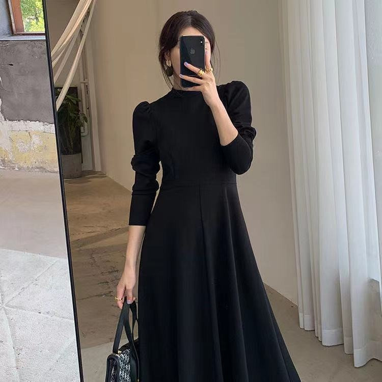 Womens Solid-Color Casual Long-Sleeve Swing Dress - Image 2