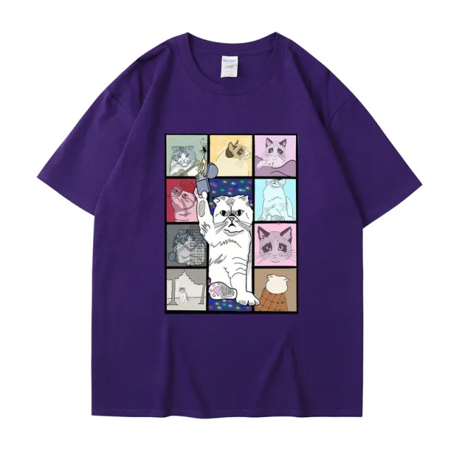 Animal Dog Cat Printed T shirt Loose Hip Hop Street Purple - Shop at LoveMi
