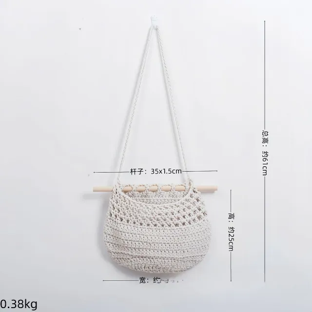 Cotton Braided Tapestry Storage Netizen Dormitory Room Wall Decoration Pendant Pastoral Net Bag Beige Large Size - Shop at LoveMi
