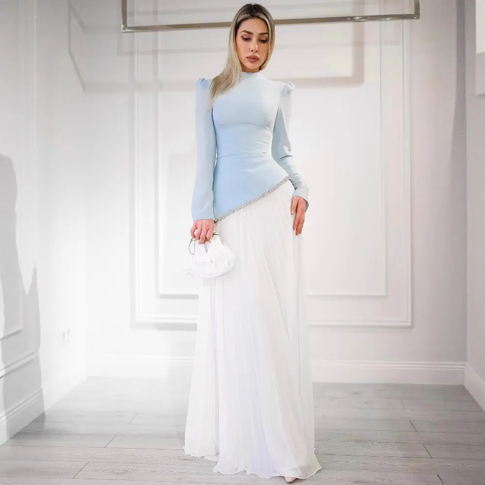 Elegant Chiffon Beaded Pleated Evening Gown