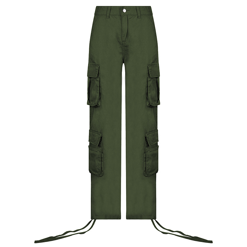 Autumn And Winter Foreign Trade Women's Street Hip Hop Style Low Waist Tooling Denim Pants Casual Pants Green - Shop at LoveMi