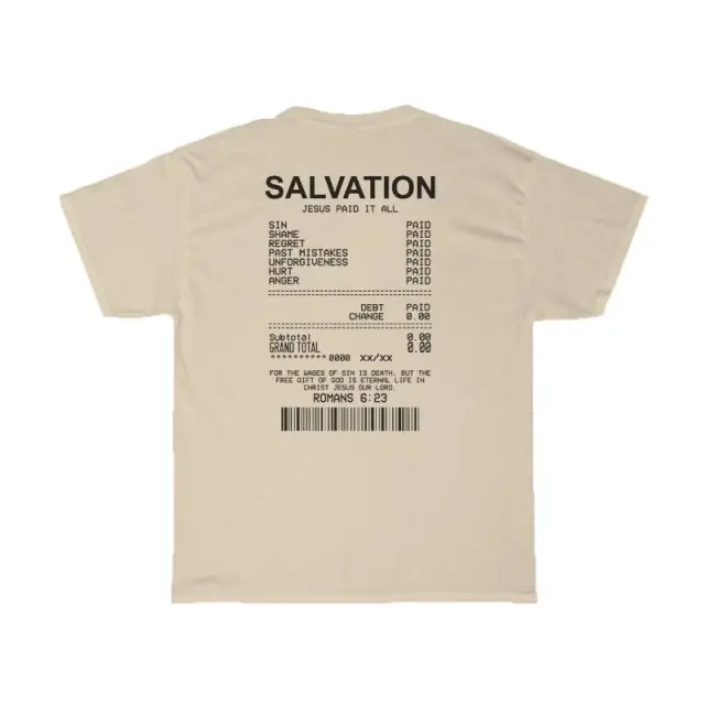 Women Salvation Back Print Bible Verse T Shirts Oversized Khaki - Shop at LoveMi