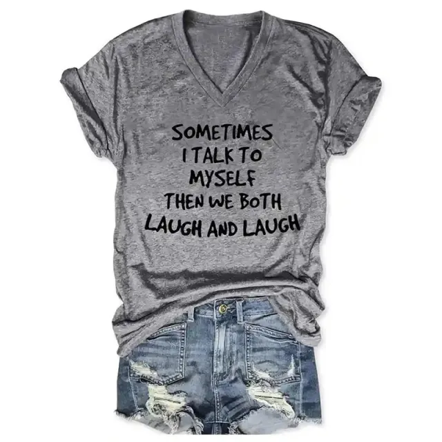 English TIMES Printed T shirt Women's V neck Top 1722 Gray - Shop at LoveMi