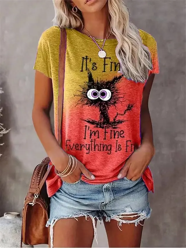 Women's 3D Animal Letter Print Loose Round Neck Tt10 Xxl - Shop at LoveMi