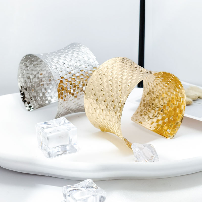 Textured Bracelet Vintage Weave Curved Opening