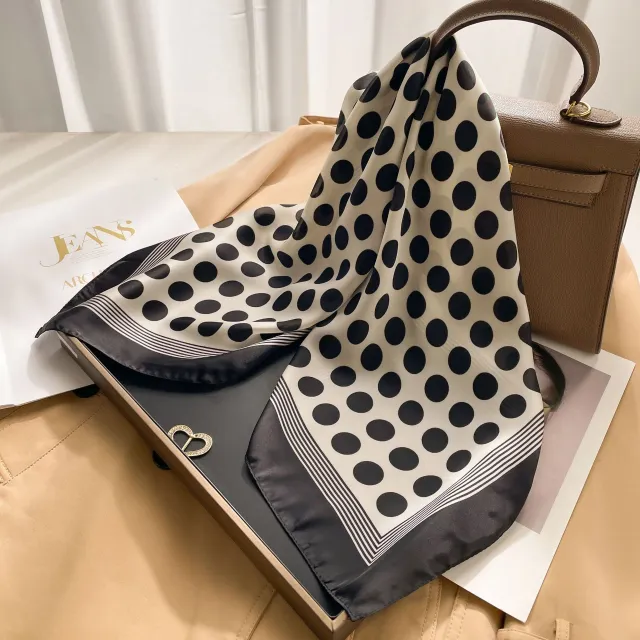New 70 Korean Style Small Square Towel Silk Scarf For Women A0134 Black With White Dots - Shop at LoveMi