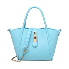 Portable Women's Leather Fashion Vegetable Basket Shoulder Messenger Bag - Blue - View 1