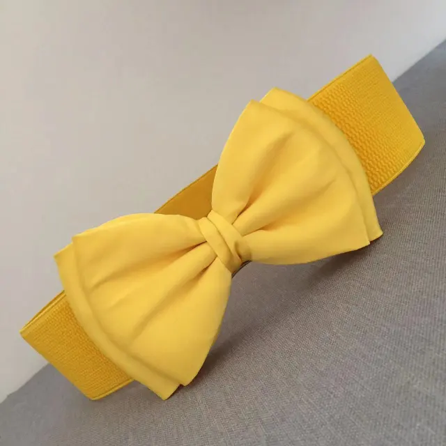 Women's Elastic Belt Bow Elastic Waist Seal Bow Elastic Yellow - Shop at LoveMi