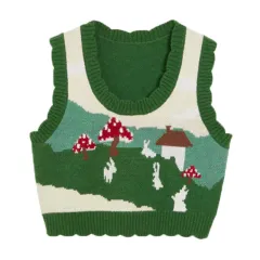 Women's Early Spring Outer Wear Design Sense U Collar Bandage Dress Short Sweater Vest - Green - View 1