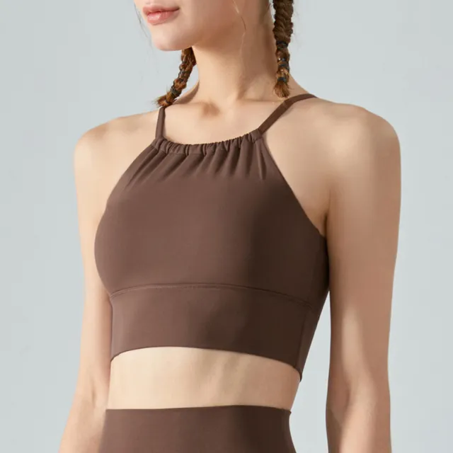 Front Collar Fold Movement Underwear Women With Chest Pad Workout Top Chestnut S - Shop at LoveMi