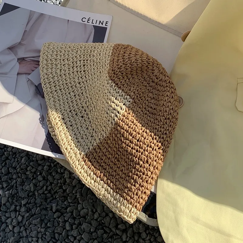 Hollow And Breathable In Summer Blue Panel Bucket Hat - Khaki