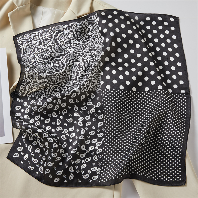 Black Four-Panel Silk Authentic Silk Scarf