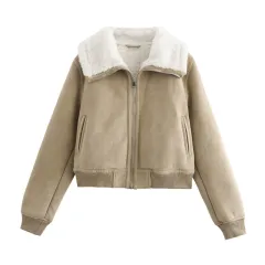 Threaded Hem Loose Fleece Warm Thickened Short Jacket For Women - View 1