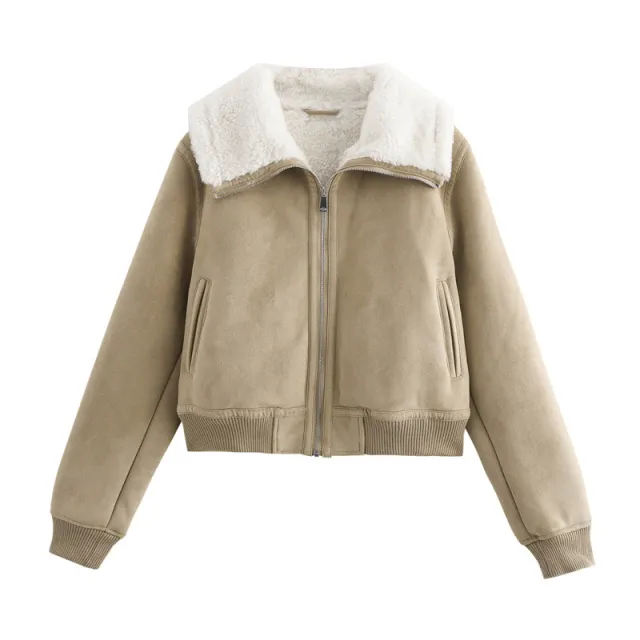 Threaded Hem Loose Fleece Warm Thickened Short Jacket For Women - Shop at LoveMi