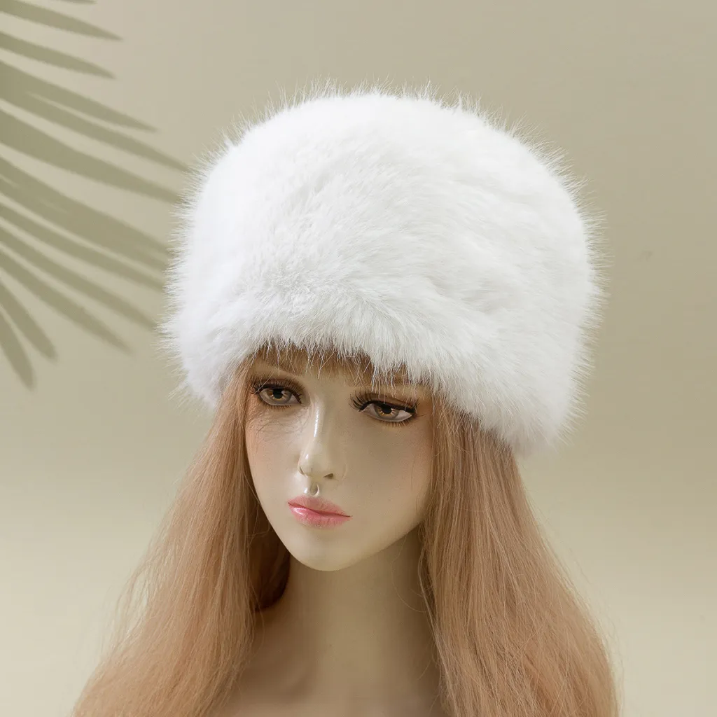 Women's Fox Fur Warm Ear Protection Bucket Hat - White