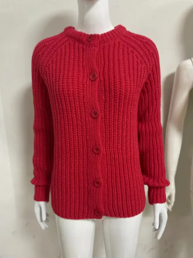 Women's Idle Style Solid Color Long sleeve Cardigan Sweater Red - Shop at LoveMi