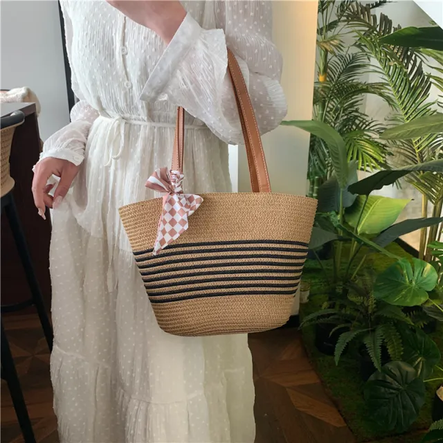 Woven Simple High grade Large Capacity Commuter Tote Bag Women Black - Shop at LoveMi