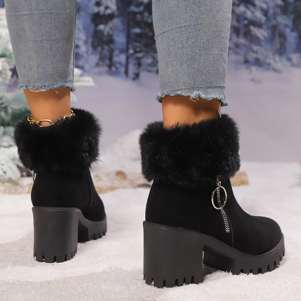 Title 6, Snow Velvet Thermal And Thickening Thick Heel W...