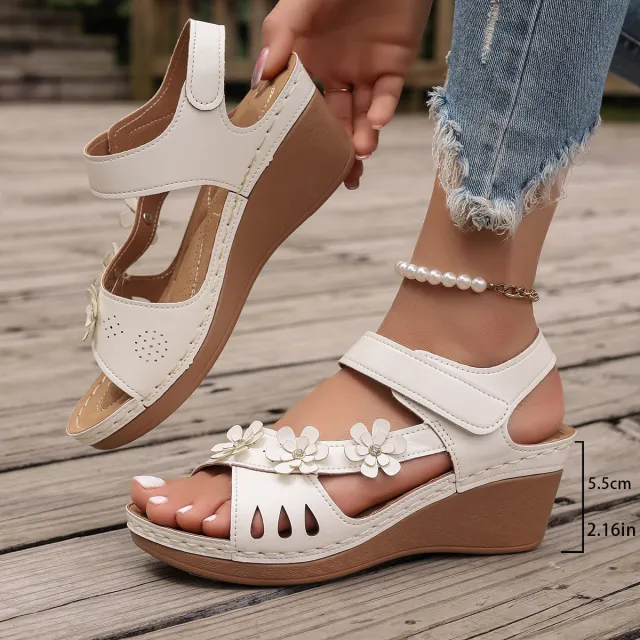Women's Hollow out Flower Platform Plus Size Wedge Sandals White - Shop at LoveMi