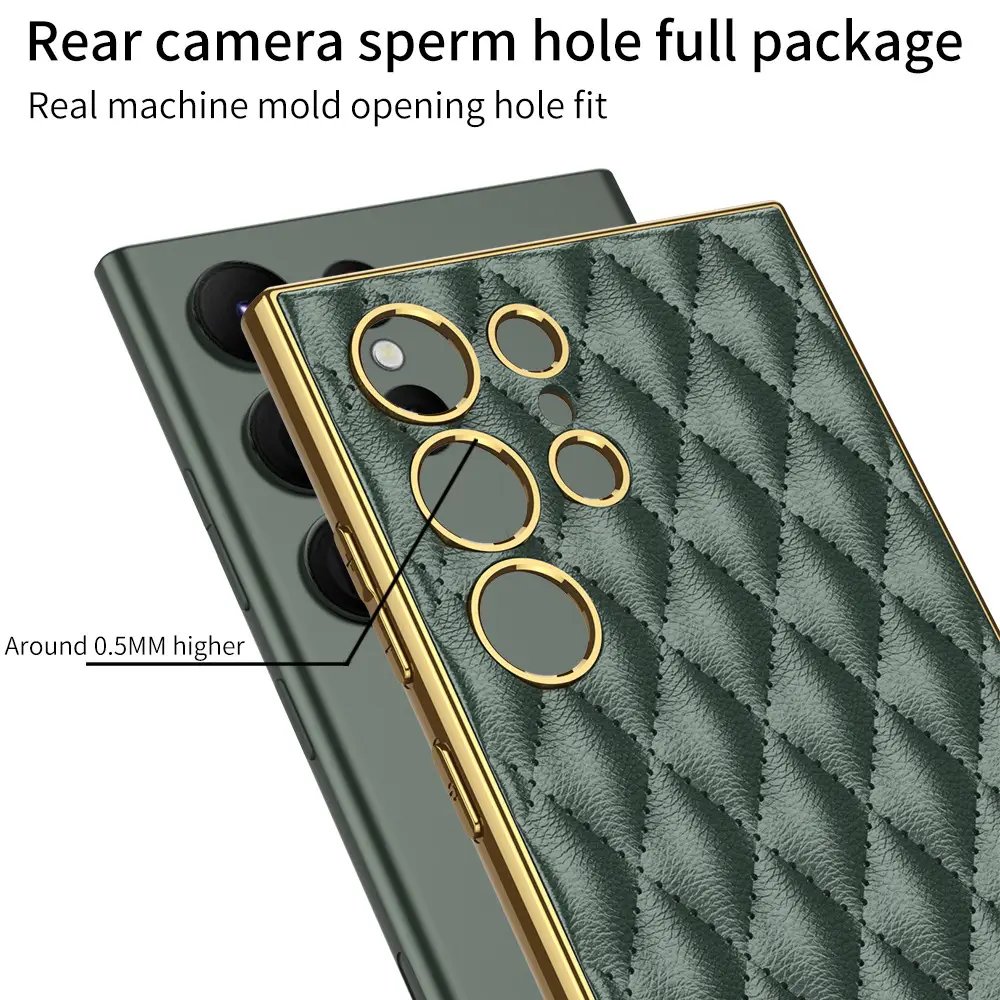 Suitable For Phone Case Electroplated Plain Leather Diamond  Style Fine Hole All-inclusive Sheath