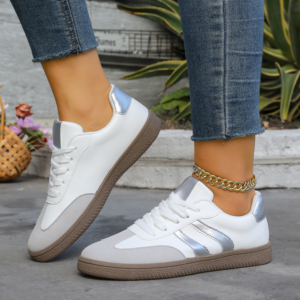 Color-blocked Training Shoes Sports Sneakers White Shoes