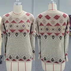 Women's Geometric Rhombus Contrast Color Sweater Warm - Apricot - View 1