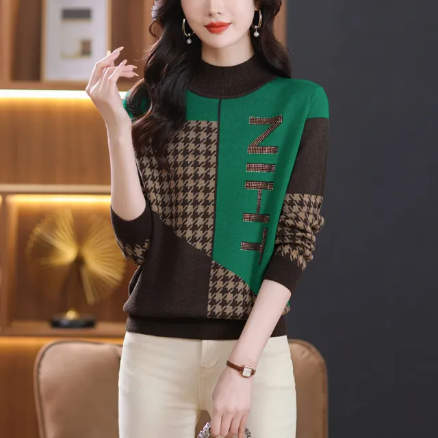 Color Matching Western Style Inner Wear Knitwear Thick Green - Shop at LoveMi