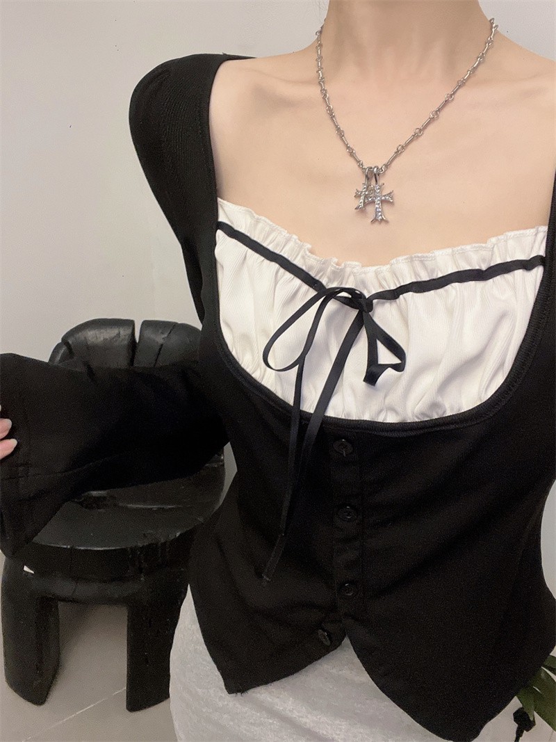 Women's Clothing Slim Fit Slimming Contrast Color Patchwork Top