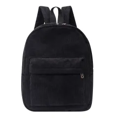 Large Capacity Multi-purpose College Style New Corduroy Front Pocket Unisex Backpack - Black - View 1