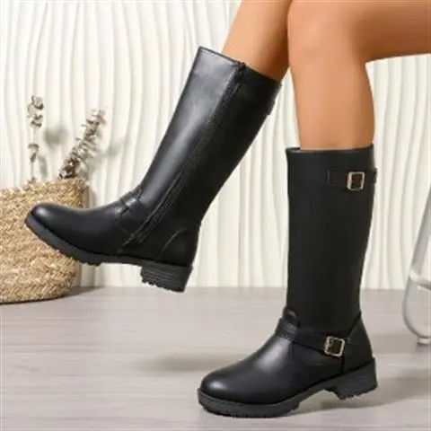 Low heeled Tall Boots With Zippers Black - Shop at LoveMi