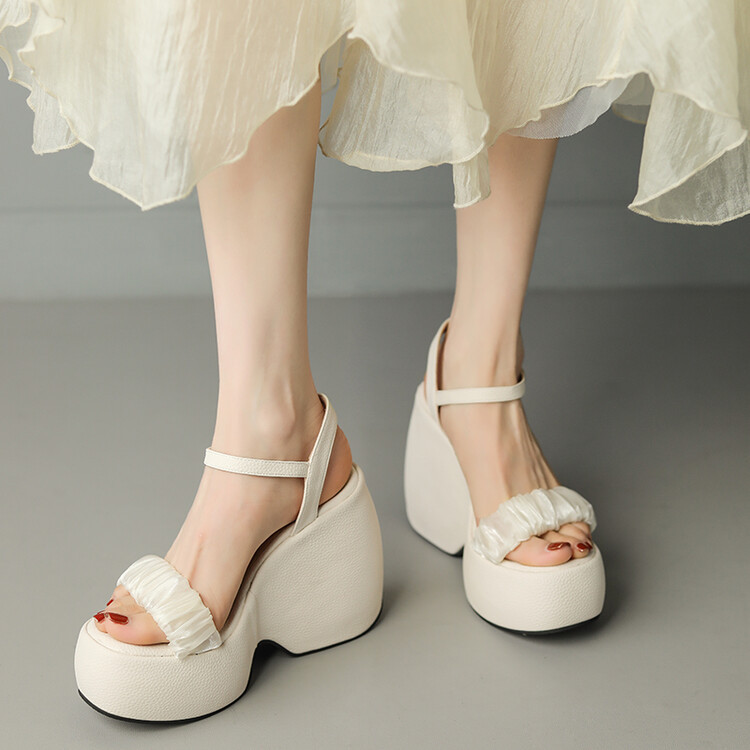 Womens Round-toe Single-strap Hollowed-out Platform Chunky-heel Sandals