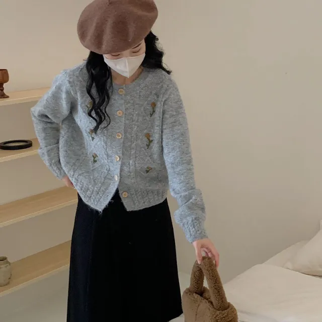 Gentle Vintage Embroidered Sweater Coat For Women Gray - Shop at LoveMi