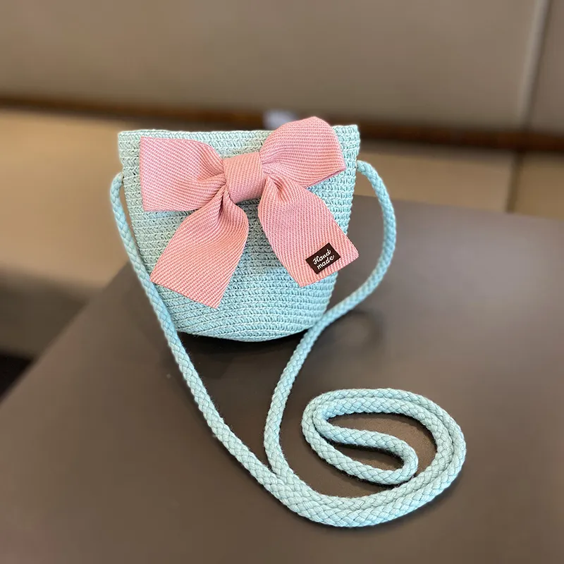 Girls Summer New Straw Hat Bag Set - Lake Blue Bag