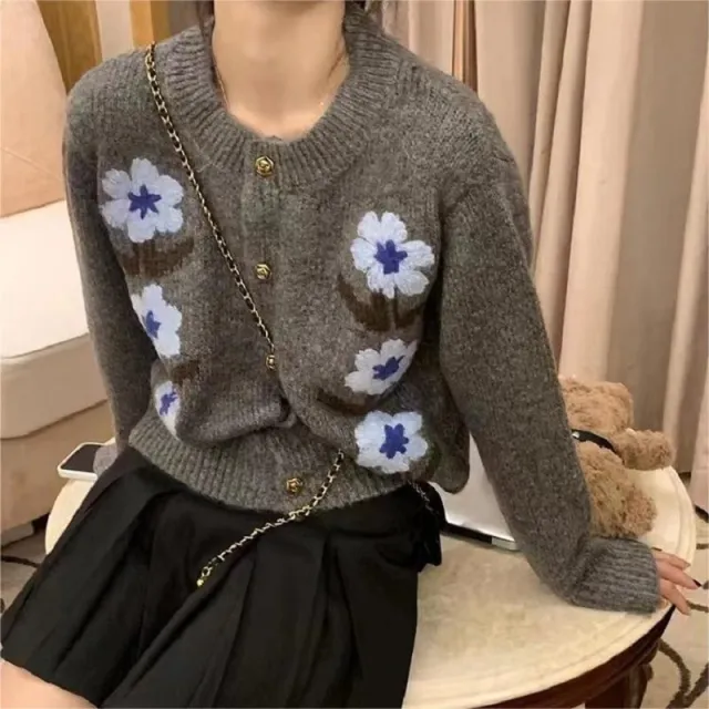 Retro Flower Cardigan Coat For Women Gray - Shop at LoveMi