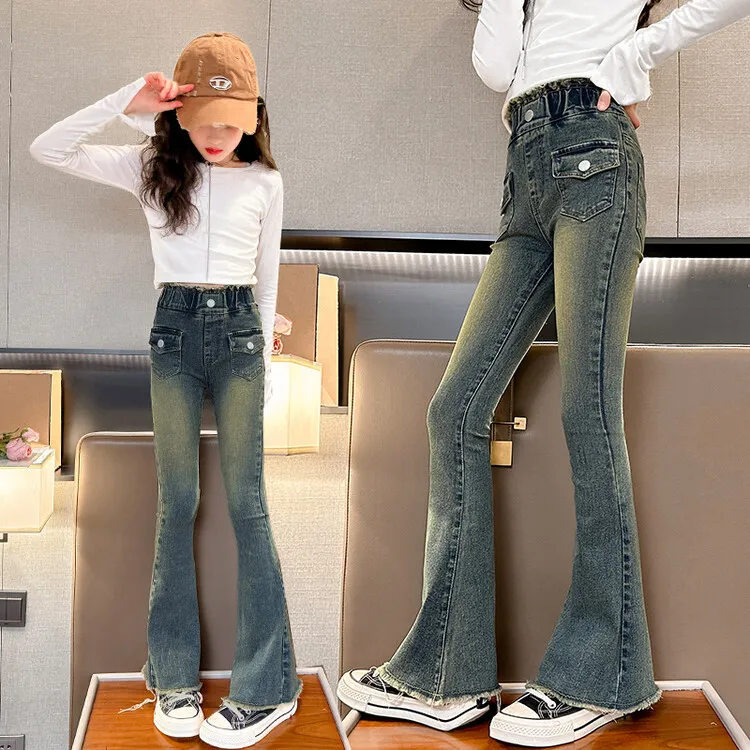 Girls Western Style Fashion Spring And Autumn Stretch Flared Pants - Jeans