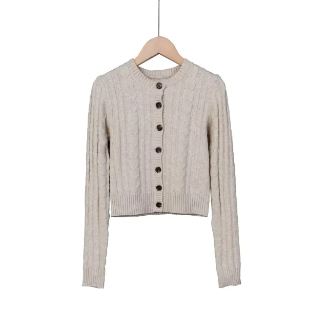 Women's American style Retro Button Twist Long sleeved Sweater Creamy White - Shop at LoveMi