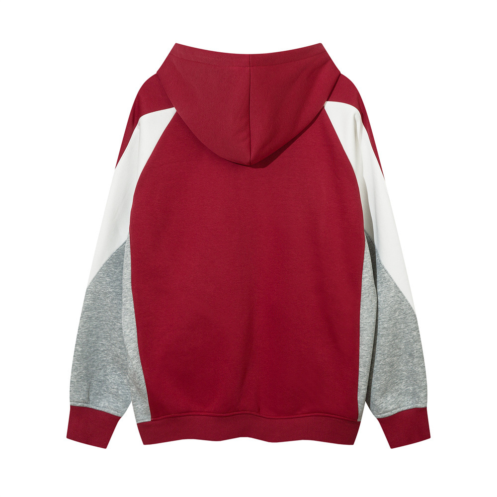 European And American Style Color Contrast Patchwork Brushed Hoody
