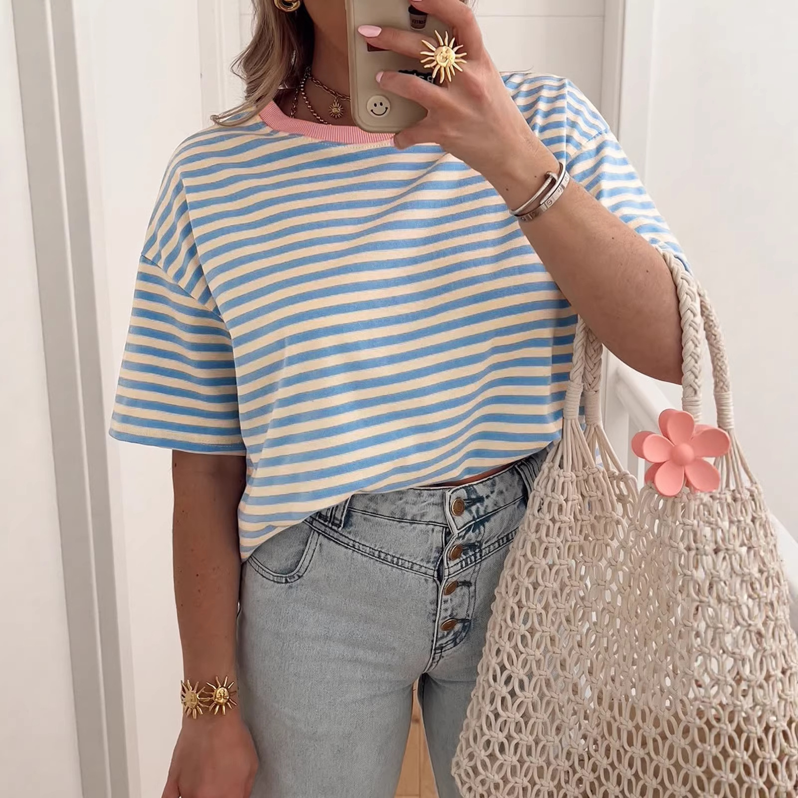 Women's Striped Color-Block Casual Pullover