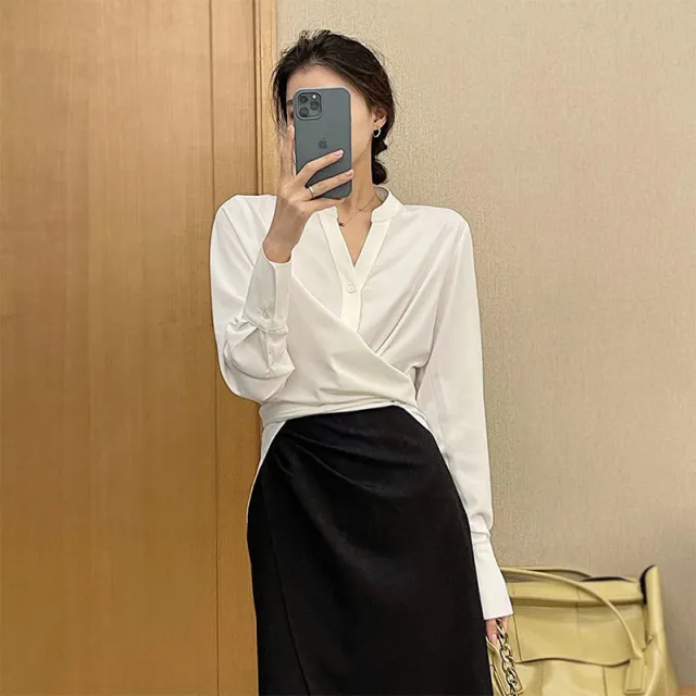 Design Commuter Young Style French Clavicle Cross Tied Top Women White - Shop at LoveMi