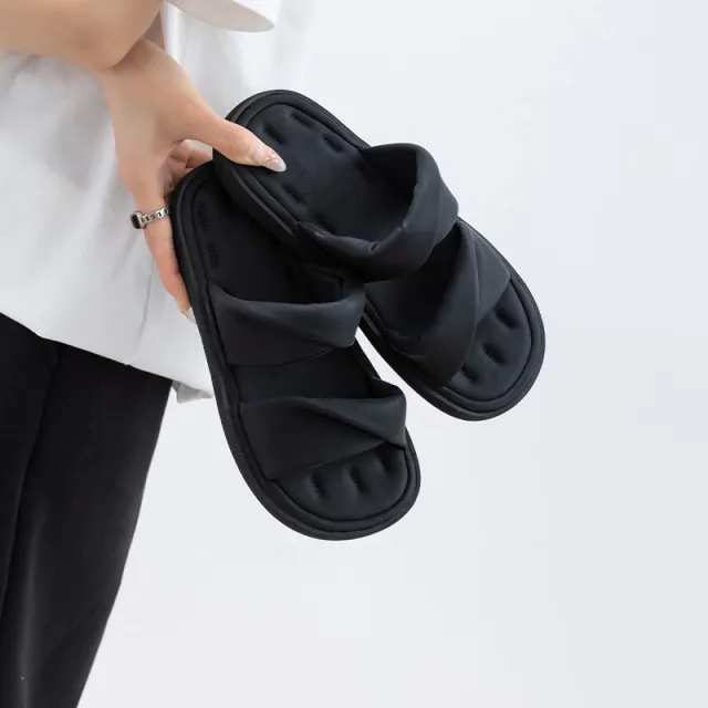 Thick soled Sofa Soft Slippers Flat Flip flops Comfortable Sandals Black - Shop at LoveMi